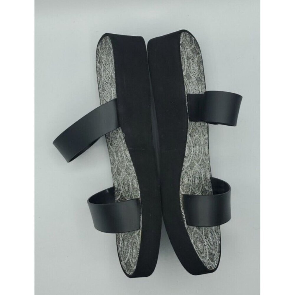Brighton Sandals Size 10 Leather Black Medallion Wedge Cushioned Slip On - Picture 7 of 14